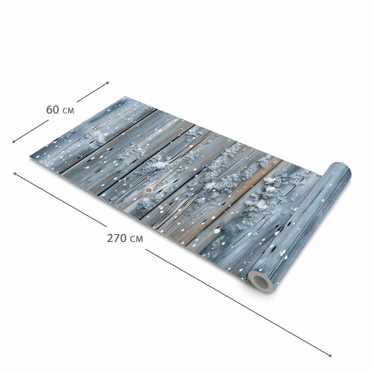 Fleckenresistenter Küchenläufer mit Motiv Winter Holzpaneele in der Grösse 80x250 cm