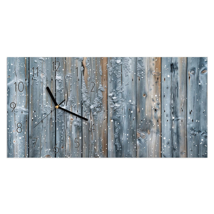 Wanduhr Winter Holzpaneele aus Glas – Querformat 60 × 30 cm mit Ziffernblatt Elegant