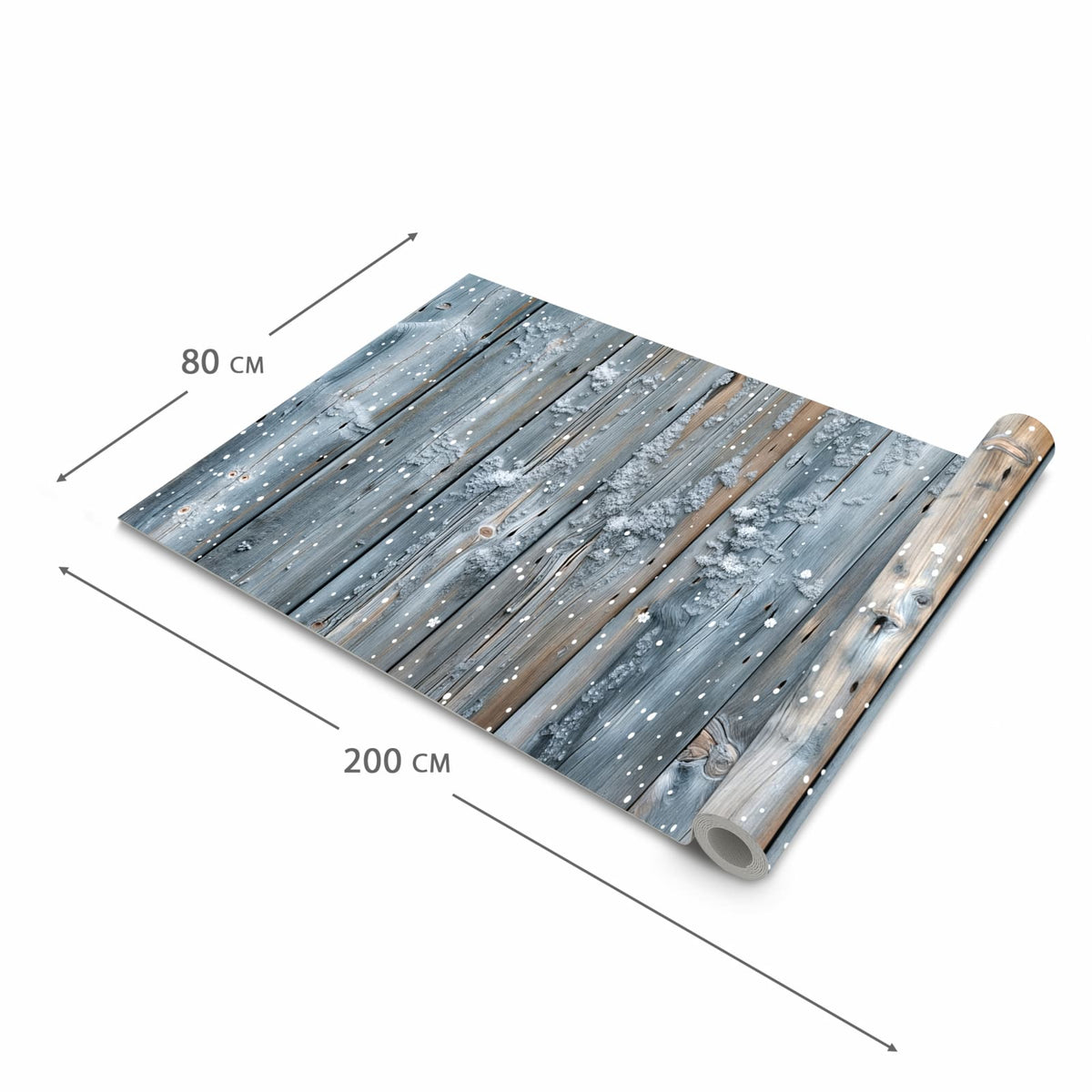 Langlebiger waschbarer Küchenläufer mit Motiv Winter Holzpaneele in der Größe 80x250 cm