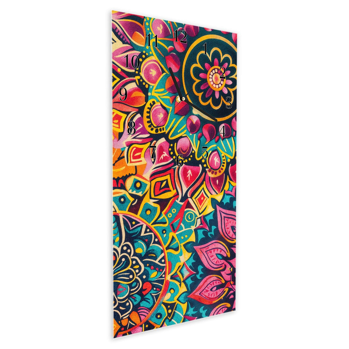 Vormontiert – mit Schwebeeffekt – Wanduhr Mandala Design aus Glas – Hochformat 30 × 60 cm