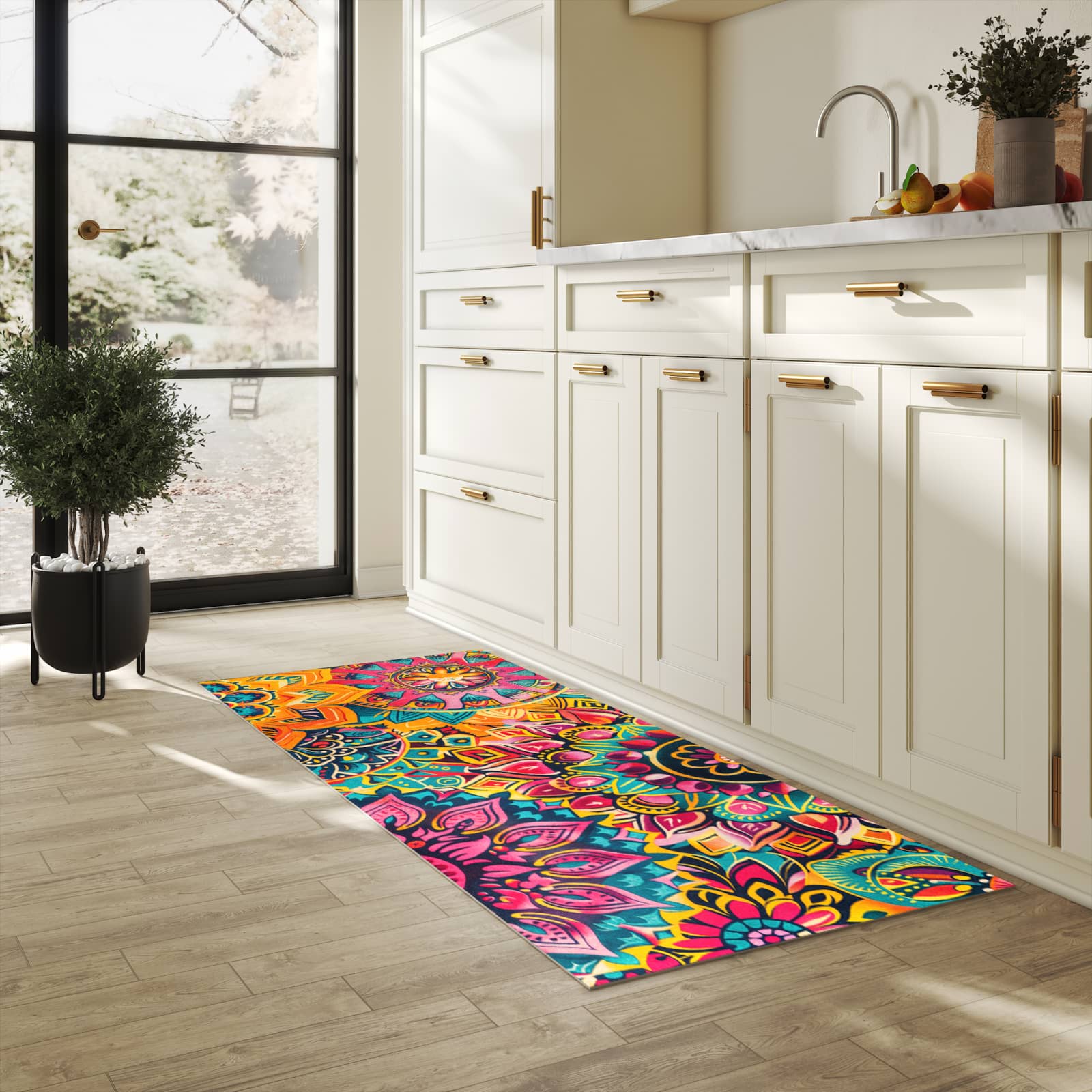 Schmutzabweisender Läufer mit Motiv Mandala Design für Eingangsbereich in heller Küche