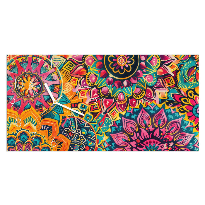 Wanduhr Mandala Design aus Glas – Querformat 60 × 30 cm mit Ziffernblatt Elegant