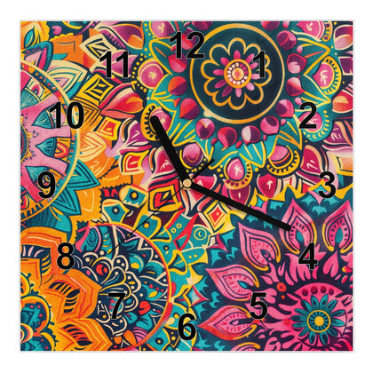 Wanduhr Quadratisch mit dem Motiv Bunte Mandalas