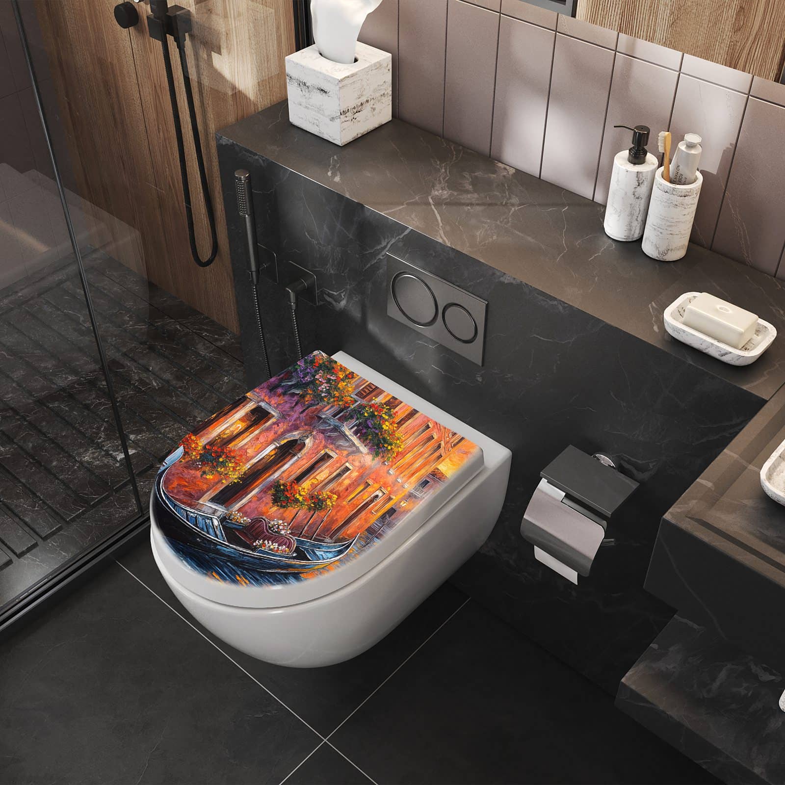 WC-Sitz mit Absenkautomatik Romantische Stadtansicht