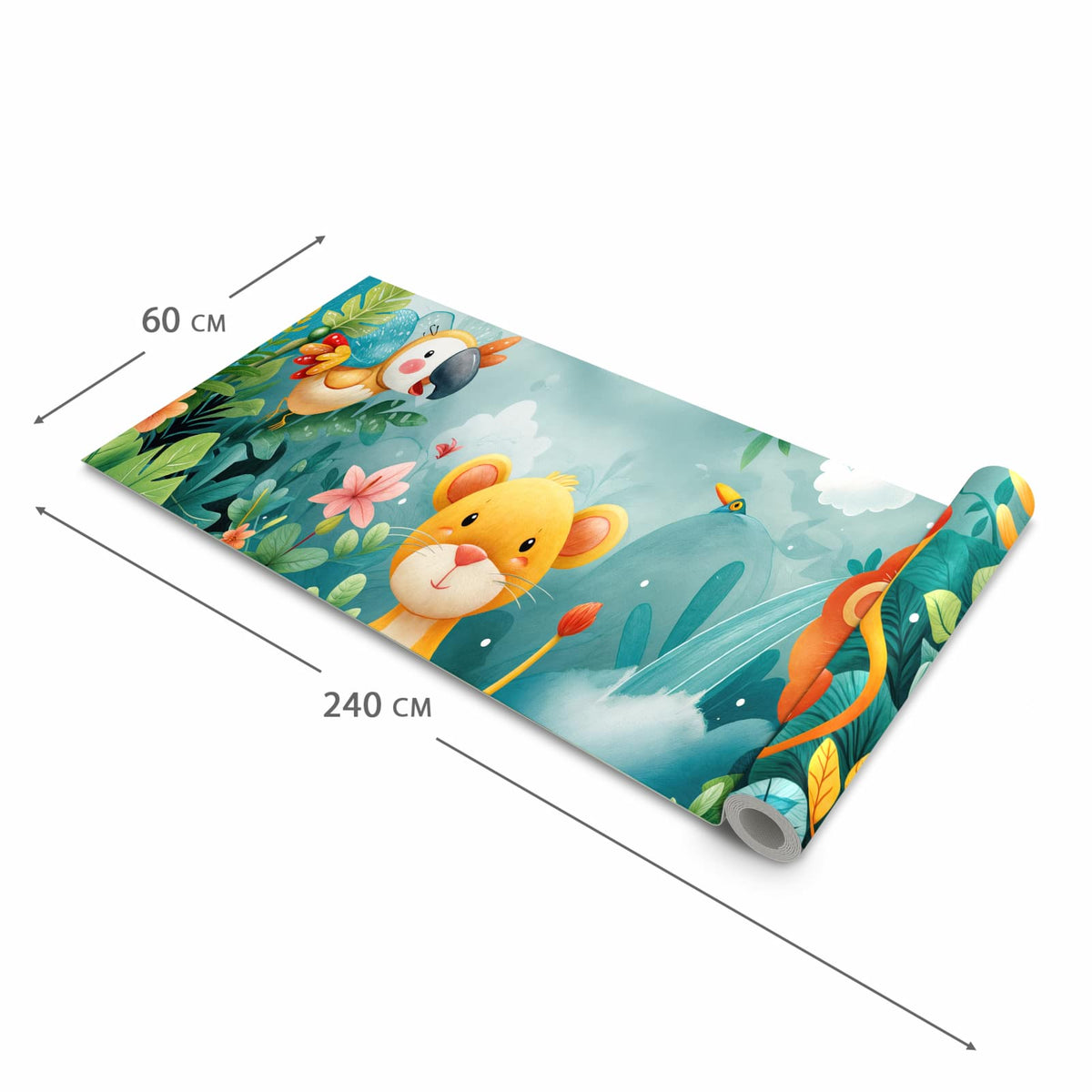 Bodenschonender Bodenläufer Teppich mit Motiv Dschungeltiere in der Grösse 80x200 cm