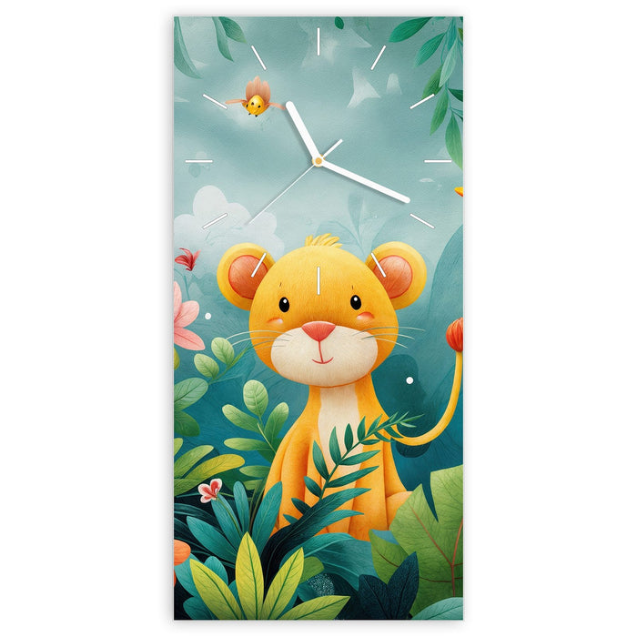 Wanduhr Dschungeltiere aus Glas – Hochformat 30 × 60 cm mit Ziffernblatt Linie