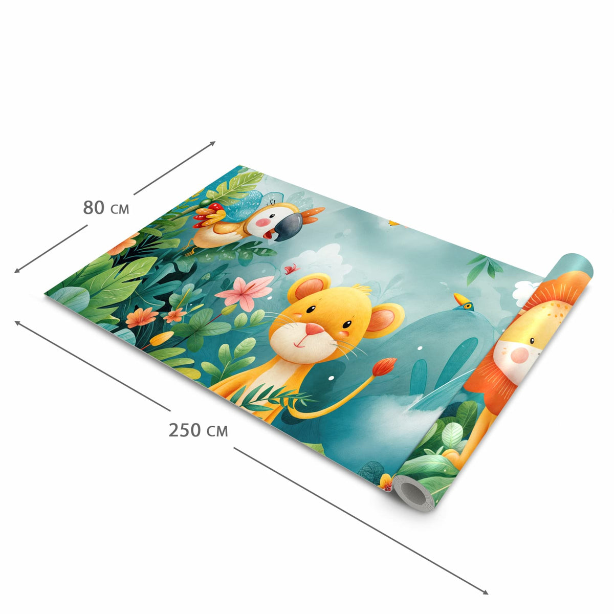Küchenteppich mit Motiv Dschungeltiere in der Grösse 80x200 cm zum sicheren Aufbewahren