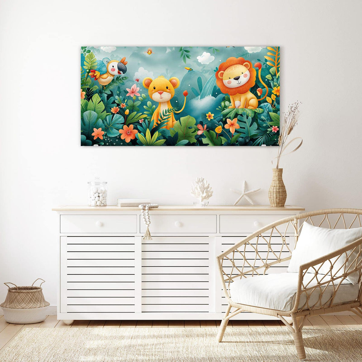 Echtglas, 4 mm – kein Acryl, keine Folie – Wandbild - Dschungeltiere - Querformat