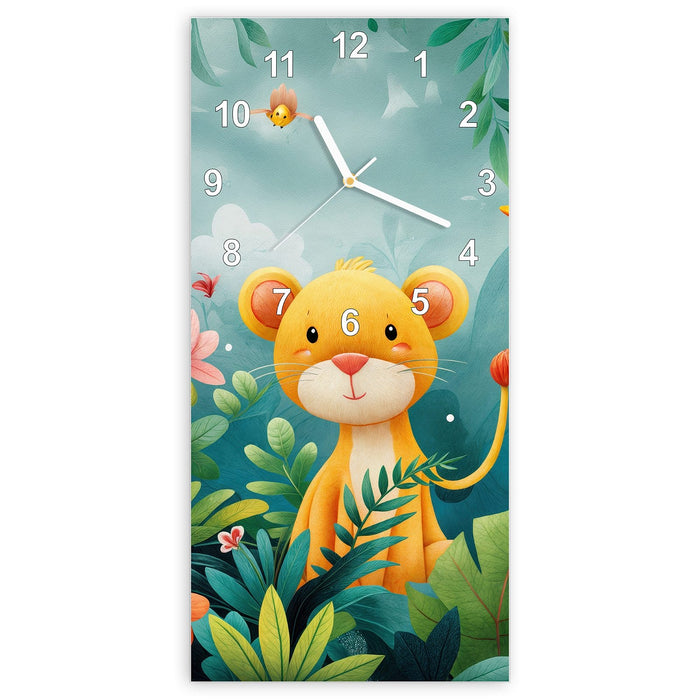 Wanduhr Dschungeltiere aus Glas – Hochformat 30 × 60 cm mit Ziffernblatt Modern