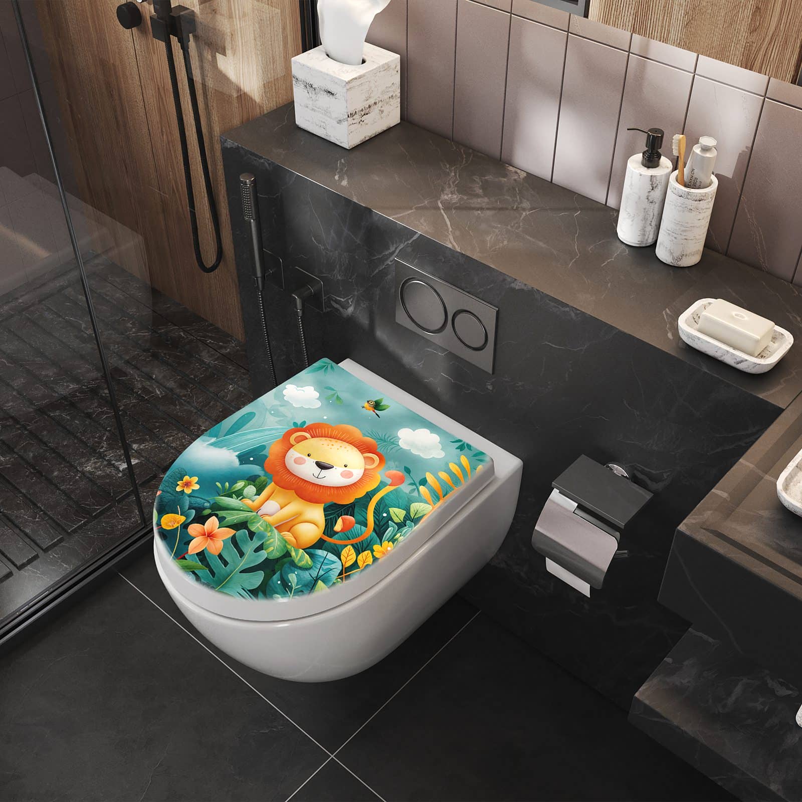 WC-Sitz mit Absenkautomatik Dschungeltiere