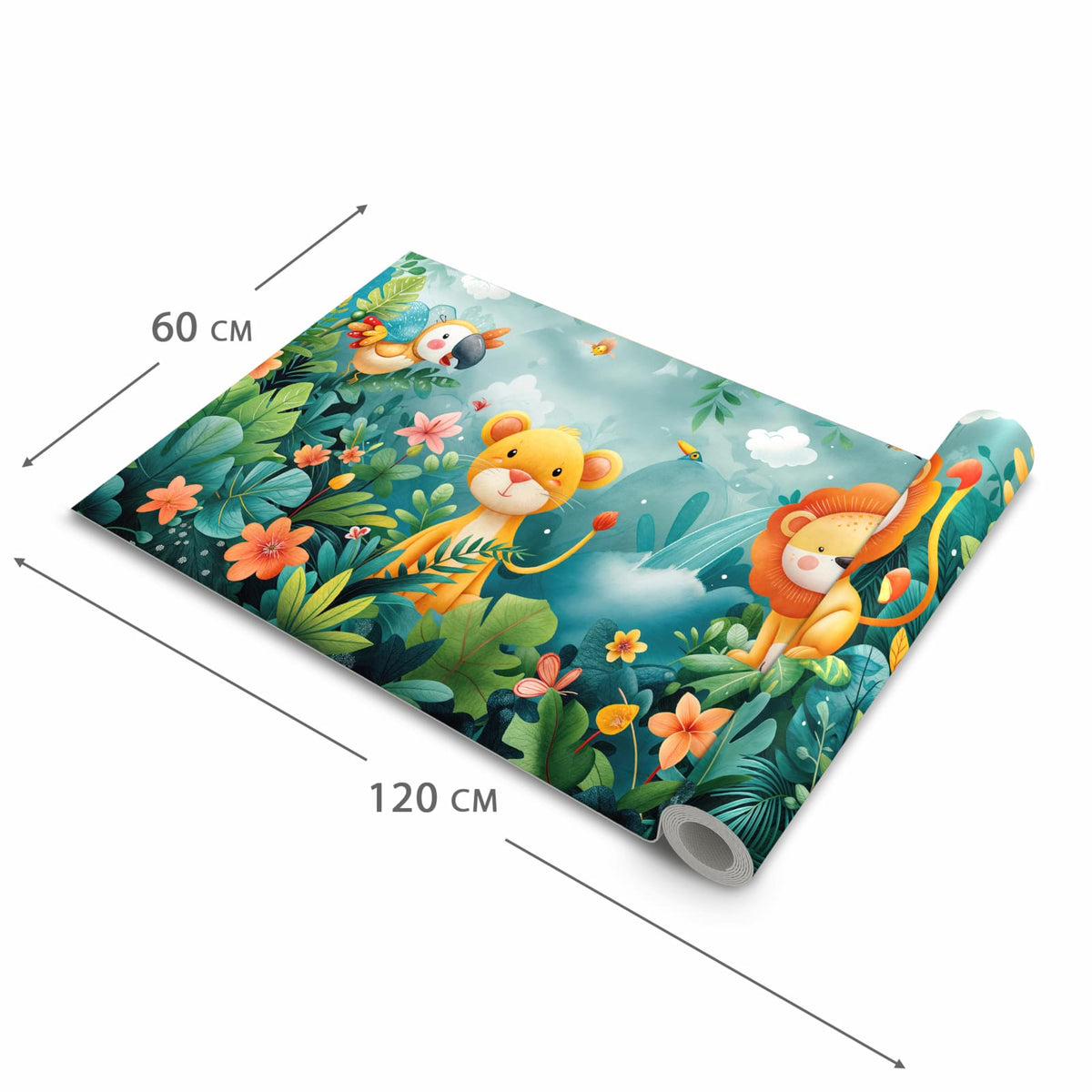 Langlebiger waschbarer Teppich mit Motiv Dschungeltiere in der Grösse 60x90 cm