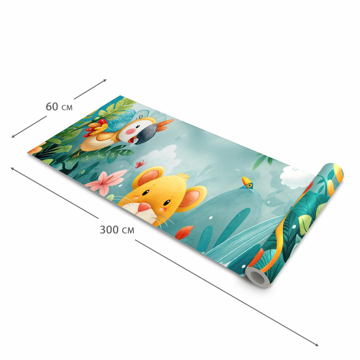Bodenschonender waschbarer Küchenteppich mit Motiv Dschungeltiere in der Grösse 80x200 cm