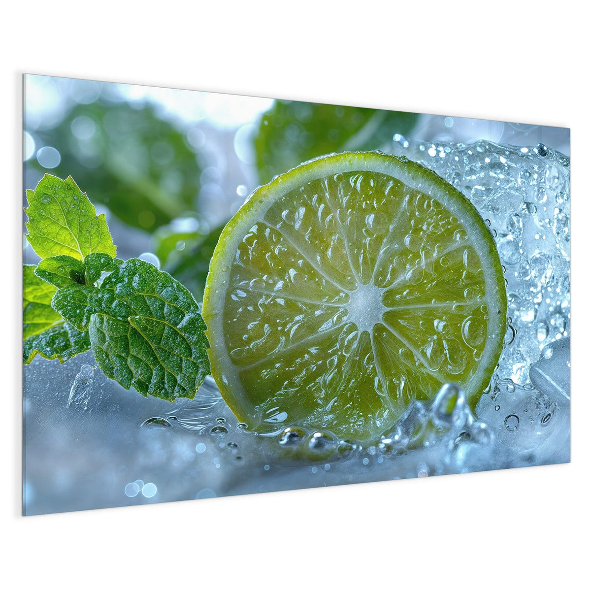 4 mm Glas statt lackiertem Blech – Magnettafel - Limettenscheibe im Eis