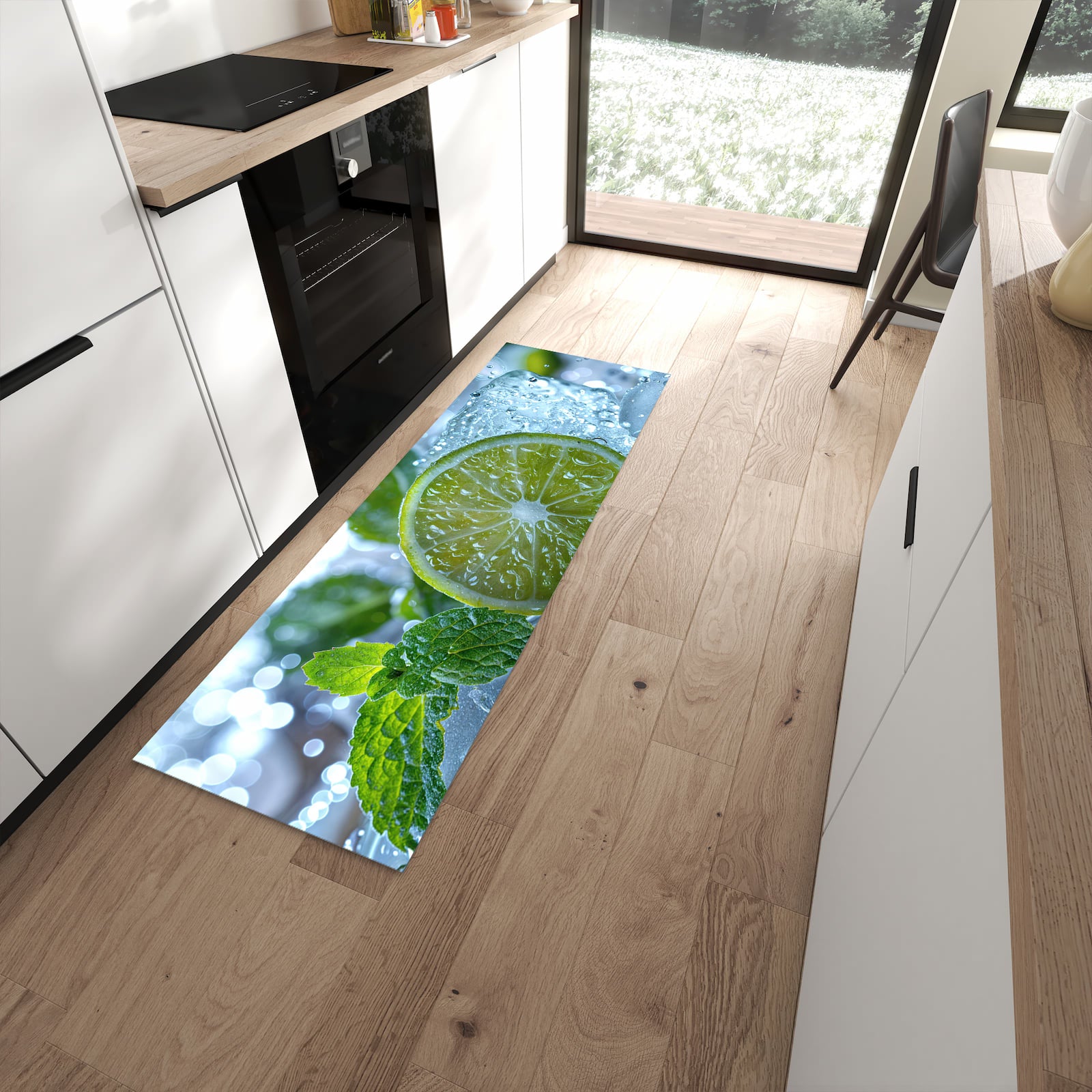 Langlebiger Küchenteppich mit Motiv Erfrischende Limette in moderner Küche
