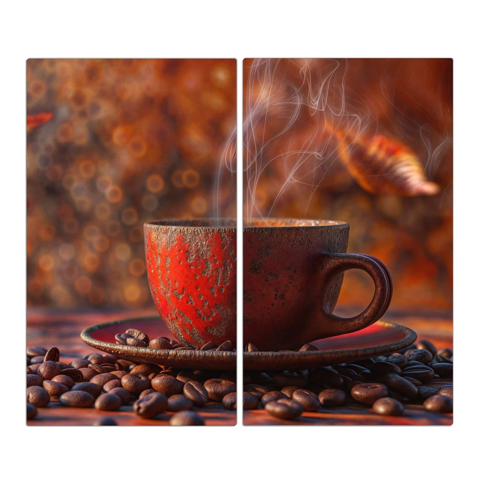 2-teilige Herdabdeckung mit Kaffeetasse im Herbst-Motiv in der Frontansicht