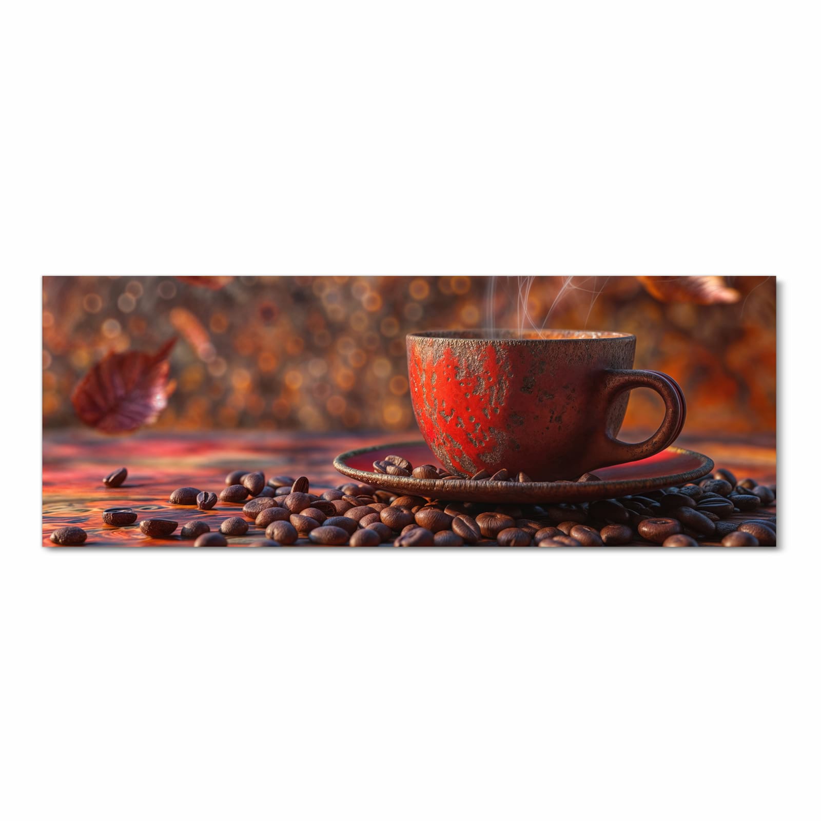 Farbbeständiger Küchenteppich mit Motiv Kaffeetasse im Herbst in Frontansicht