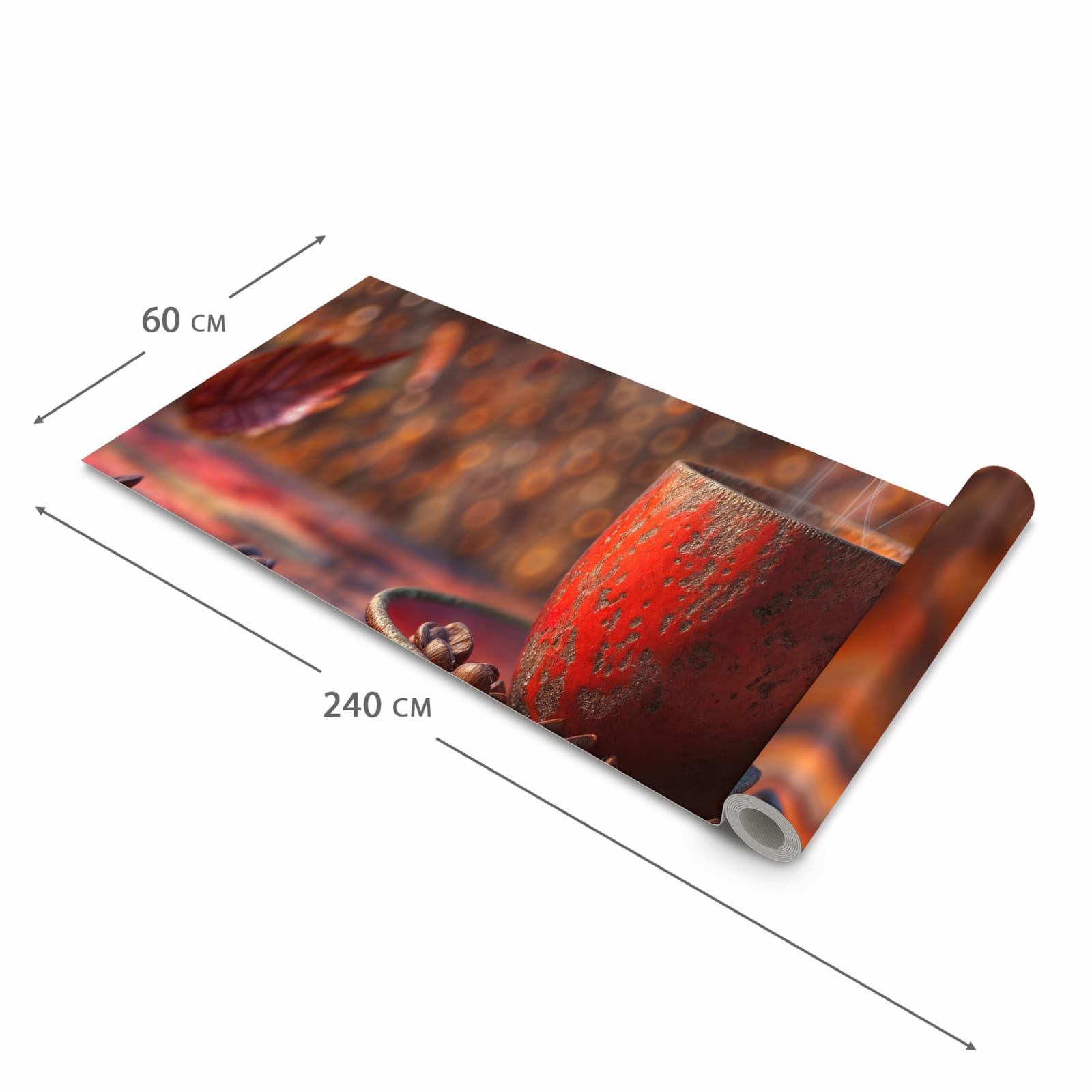 Bodenschonender Küchenteppich mit Motiv Kaffeetasse im Herbst in der Grösse 60x90 cm