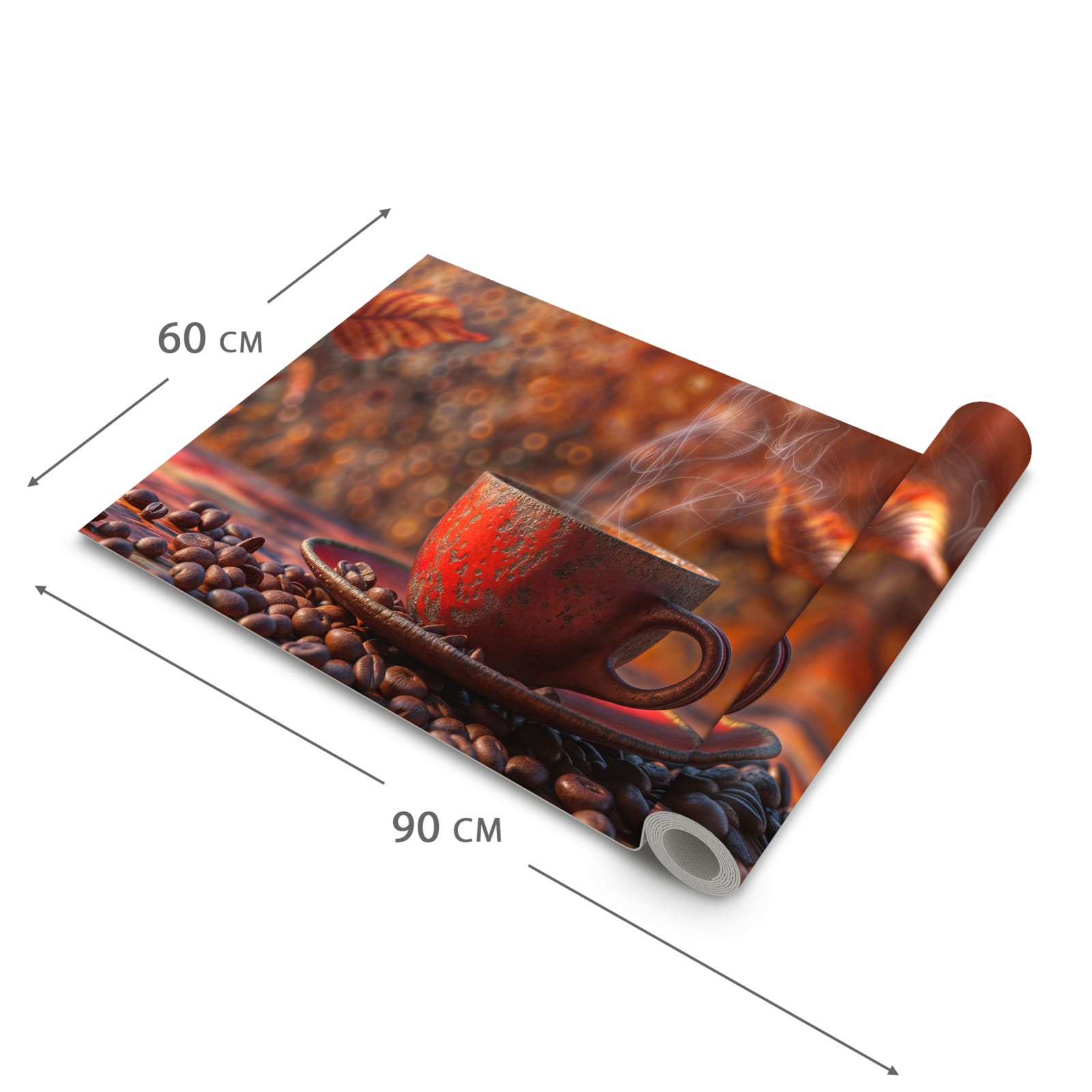 Küchenteppich mit Motiv Kaffeetasse im Herbst in der Grösse 60x90 cm für sichere Aufbewahrung