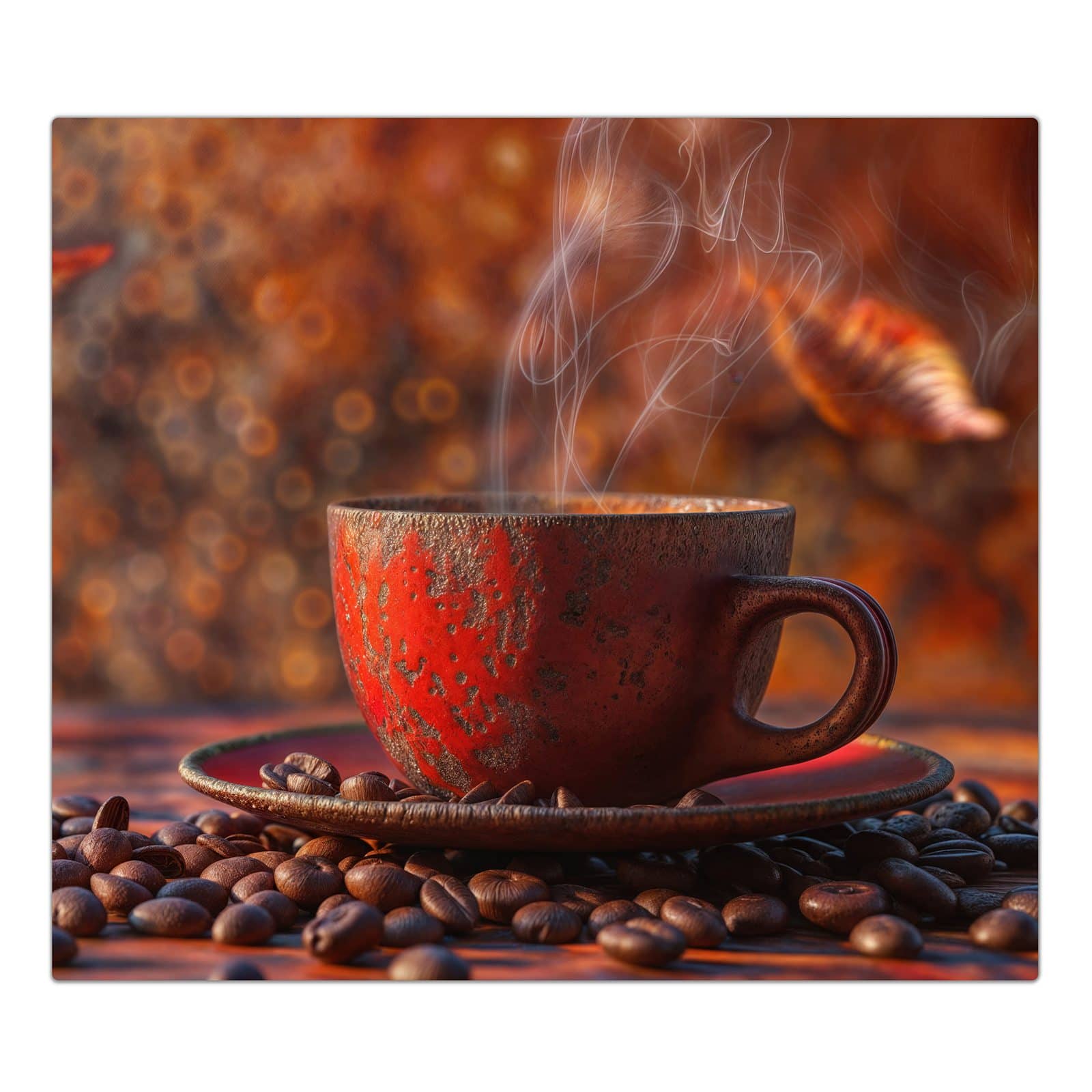 1-teilige Abdeckplatte Induktionsherd mit Kaffeetasse im Herbst-Motiv in der Frontansicht