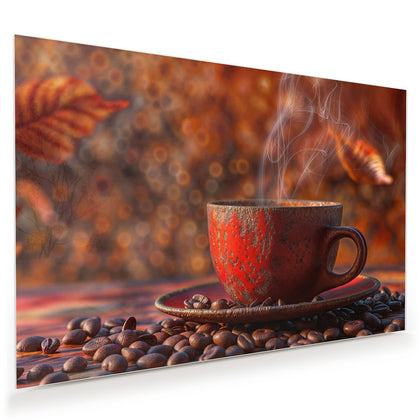 Wandbild mit dem Motiv Kaffeetasse im Herbst