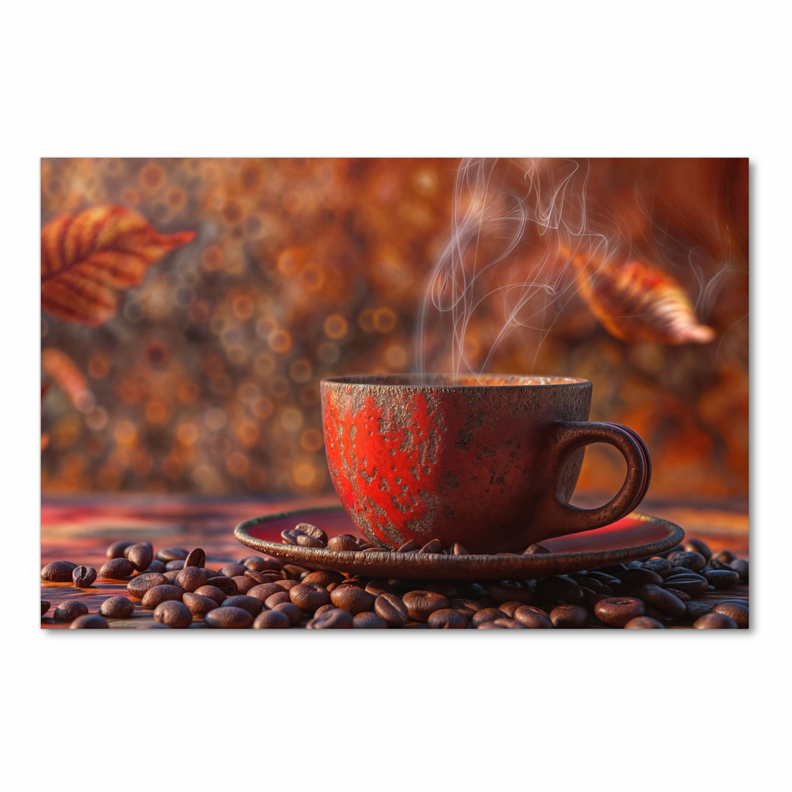 Feuchtigkeitsresistenter Küchenläufer mit Motiv Kaffeetasse im Herbst in Frontansicht zum Waschen