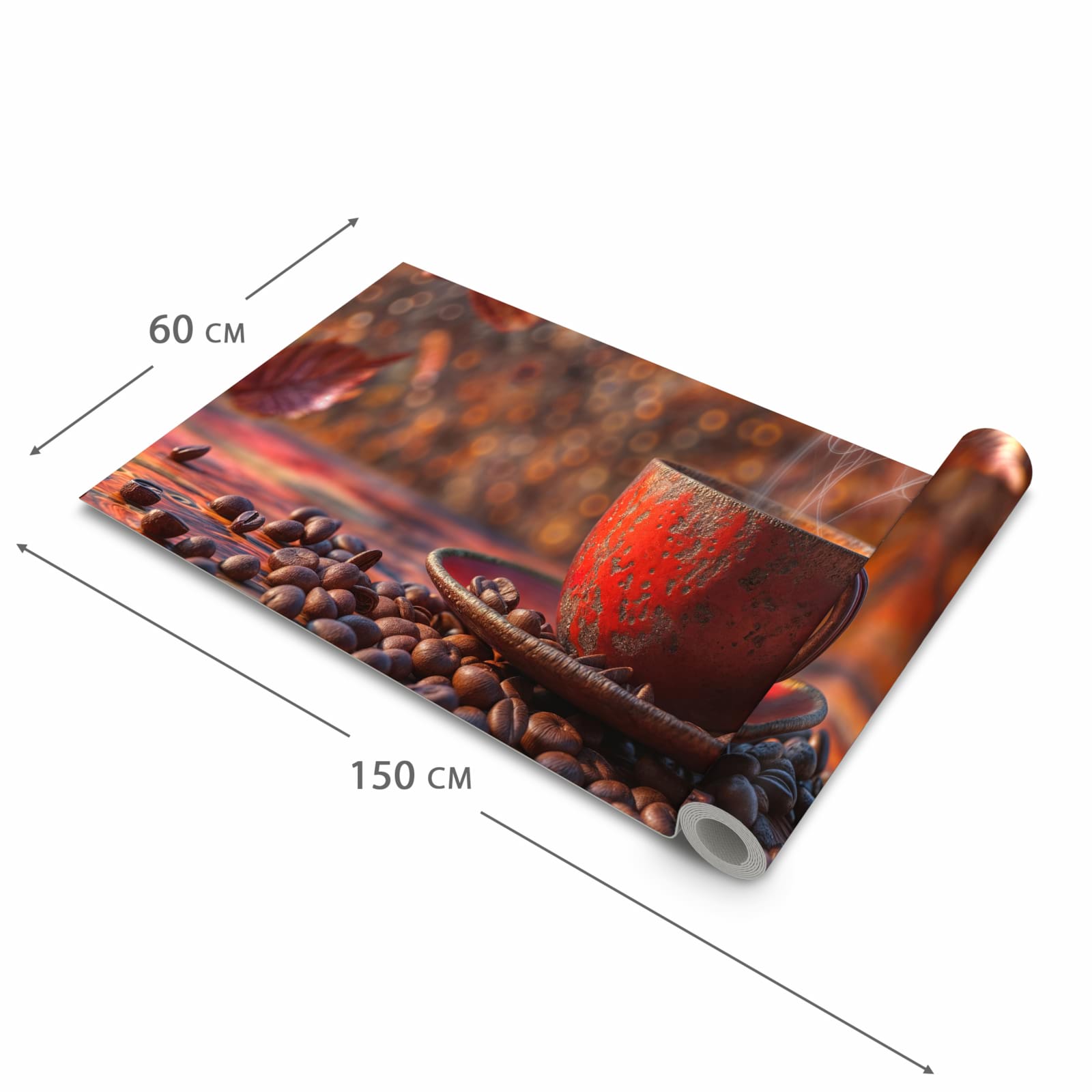 Bodenschonender Küchenteppich mit Motiv Kaffeetasse im Herbst in der Größe 60x90 cm