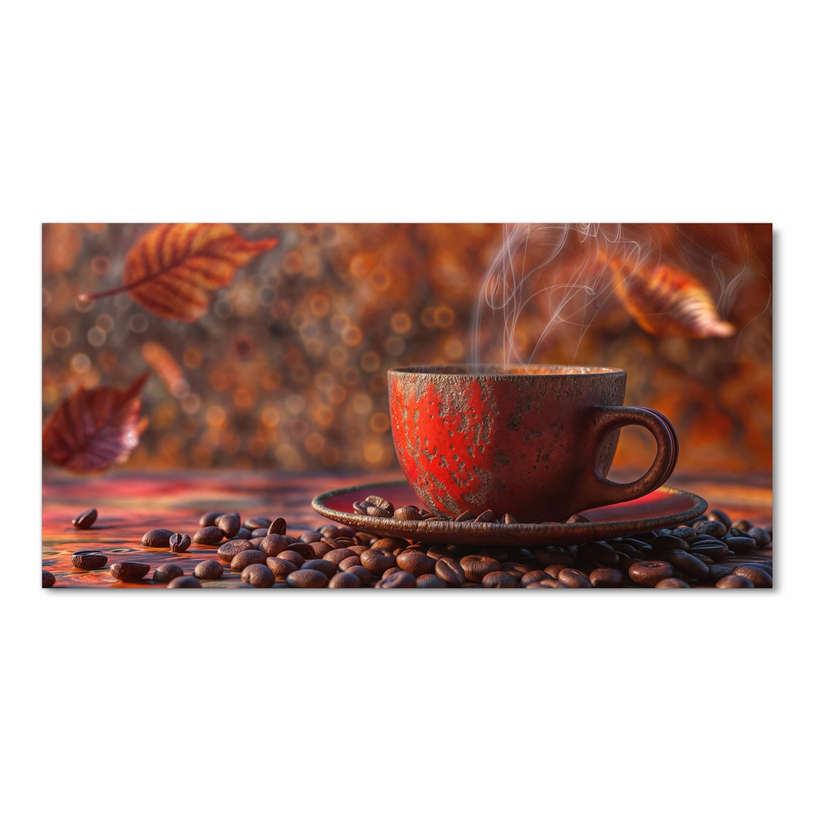 Rutschfester Küchenläufer mit Motiv Kaffeetasse im Herbst in Frontansicht für angenehme Haptik