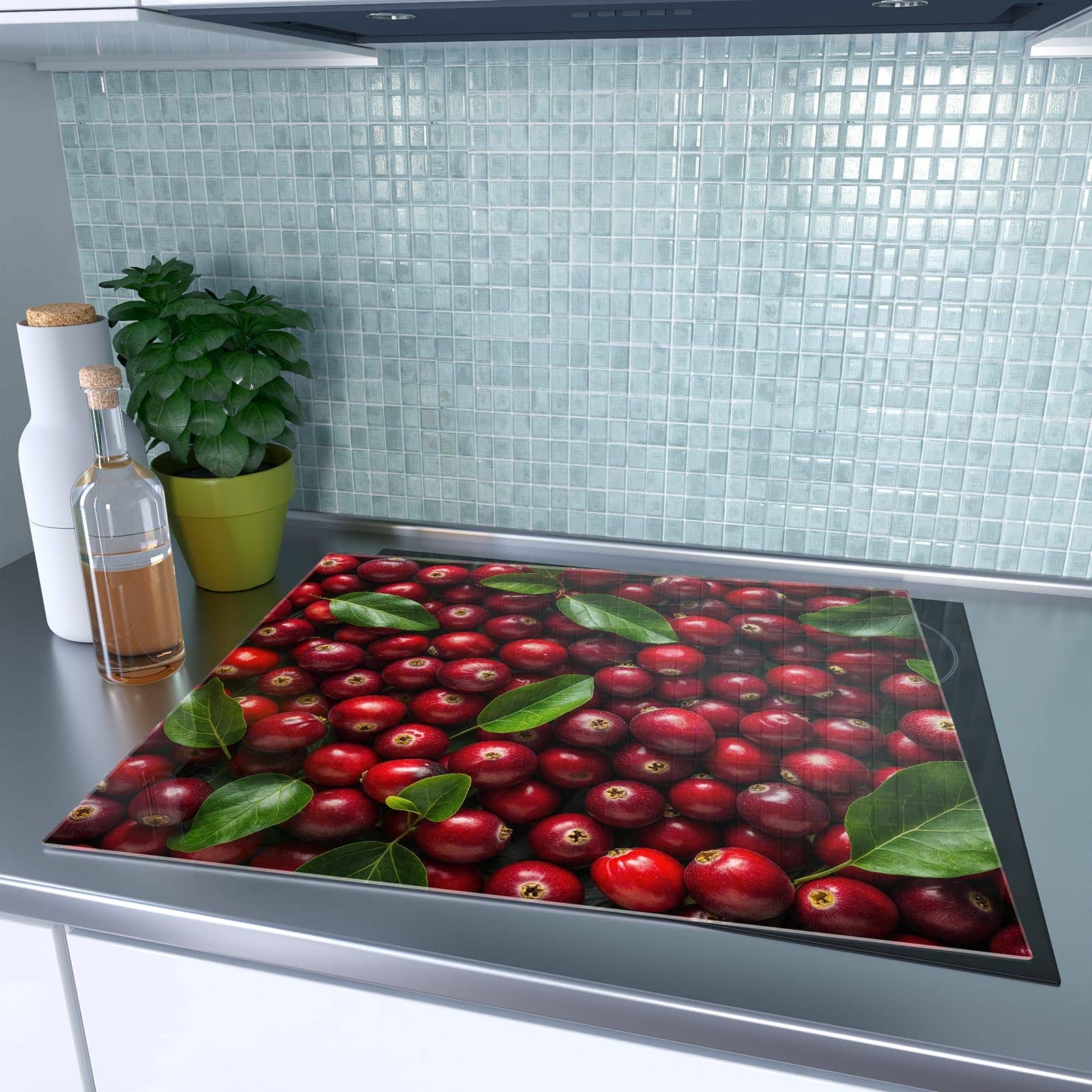 1-teilige Herdabdeckplatten für Ceranfeld mit Frische Preiselbeeren-Motiv auf dem Ceranfeld