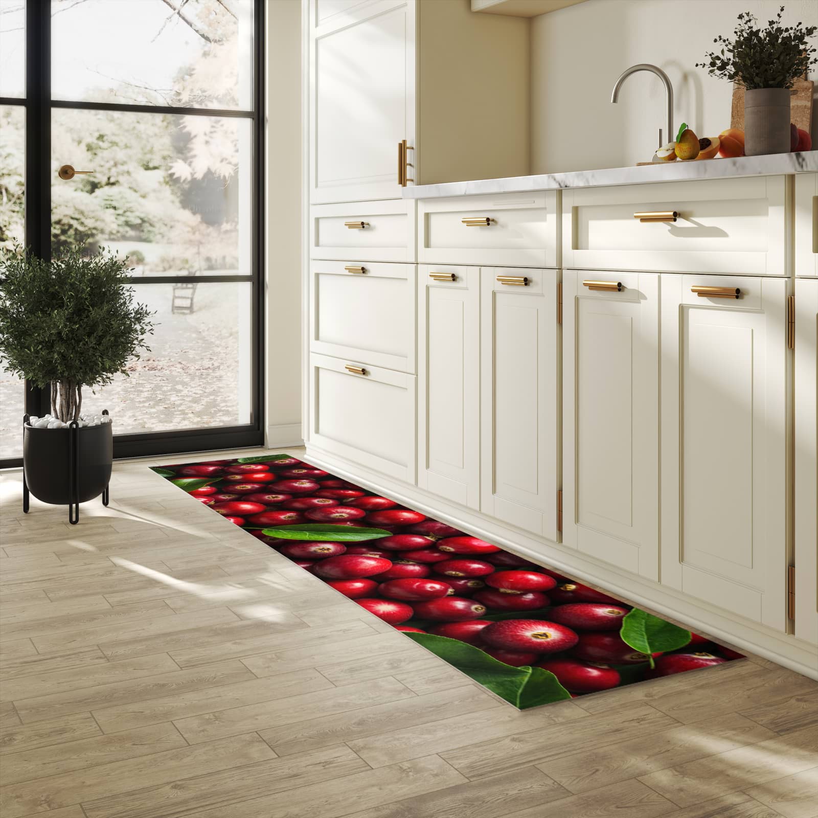 Küchenteppich mit Motiv Frische Preiselbeeren für Ordnung & Übersicht in heller Küche