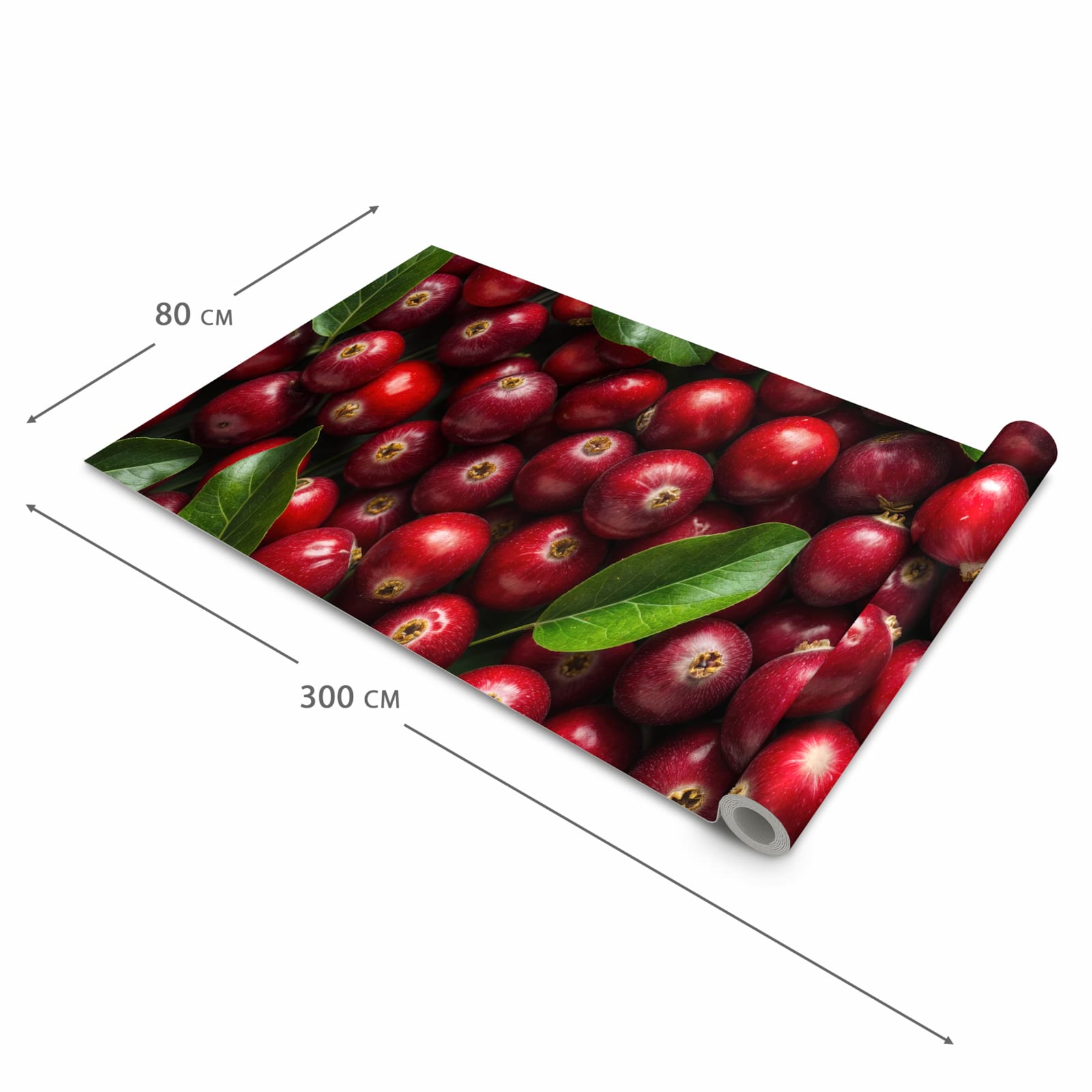 Waschbarer moderner Küchenläufer mit Motiv Frische Preiselbeeren in der Grösse 60x300 cm
