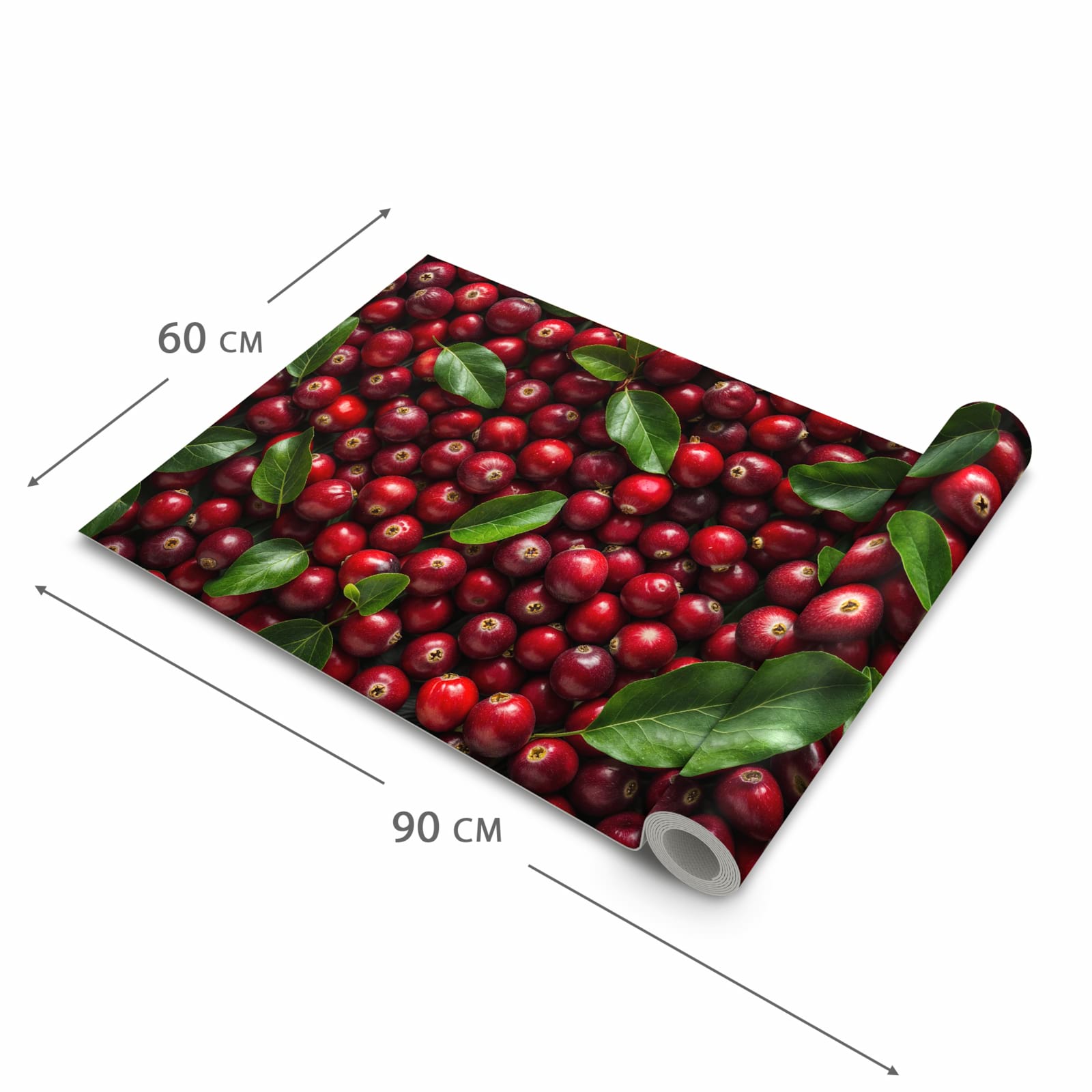 Rutschfester Küchenläufer mit Motiv Frische Preiselbeeren in der Grösse 60x300 cm - einfach zu reinigen