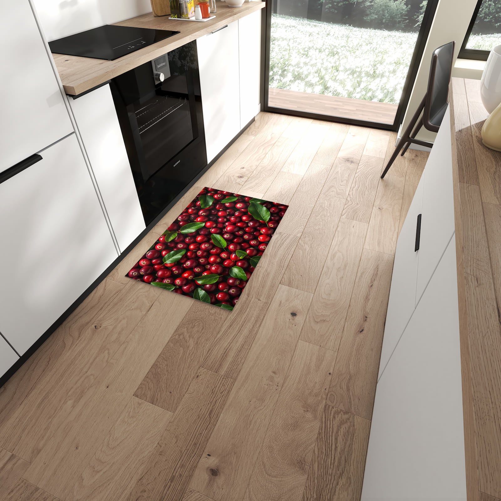 Küchenteppich mit Motiv Frische Preiselbeeren für angenehme Haptik in moderner Küche