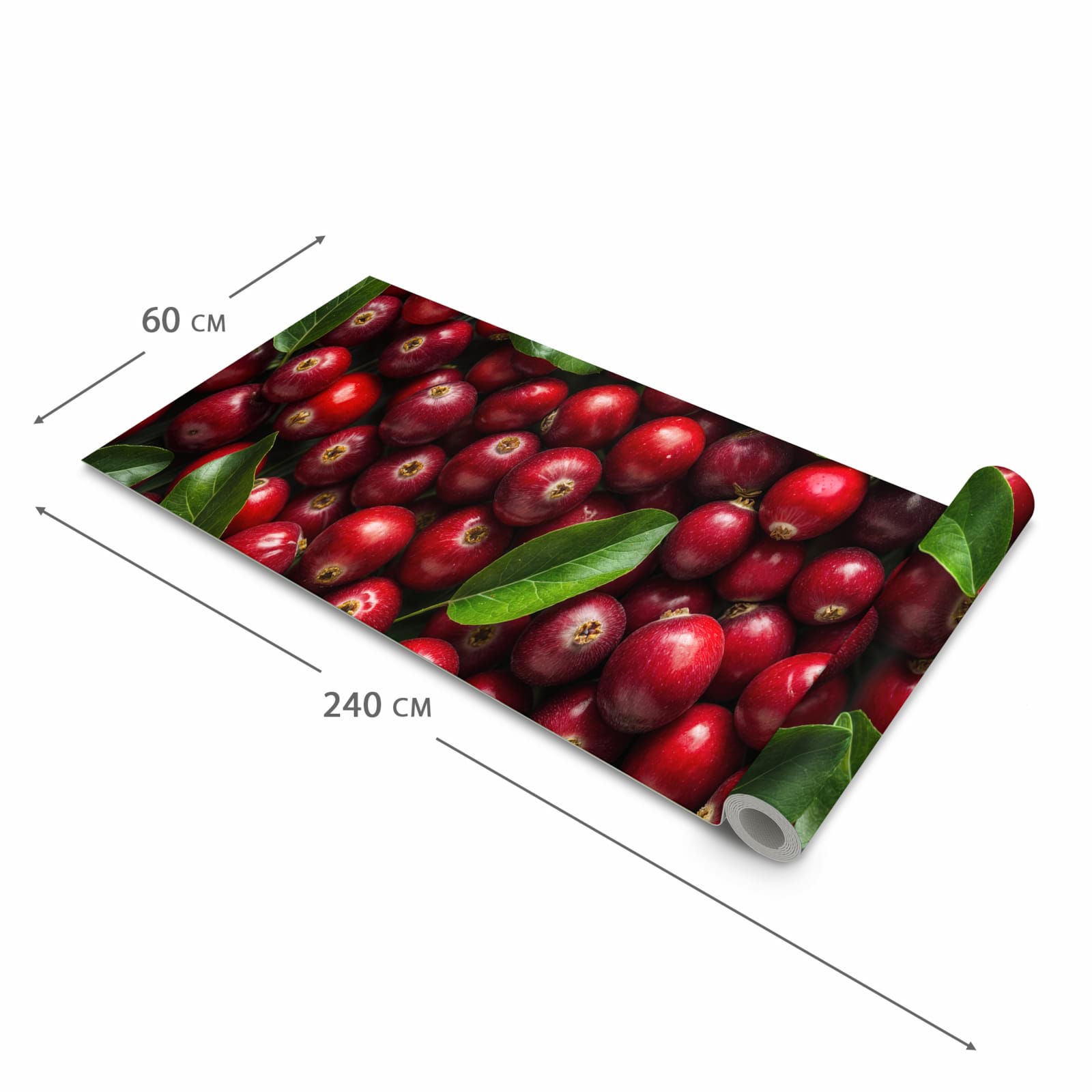 Pflegeleichter rutschfester Küchenläufer mit Motiv Frische Preiselbeeren in der Grösse 60x300 cm
