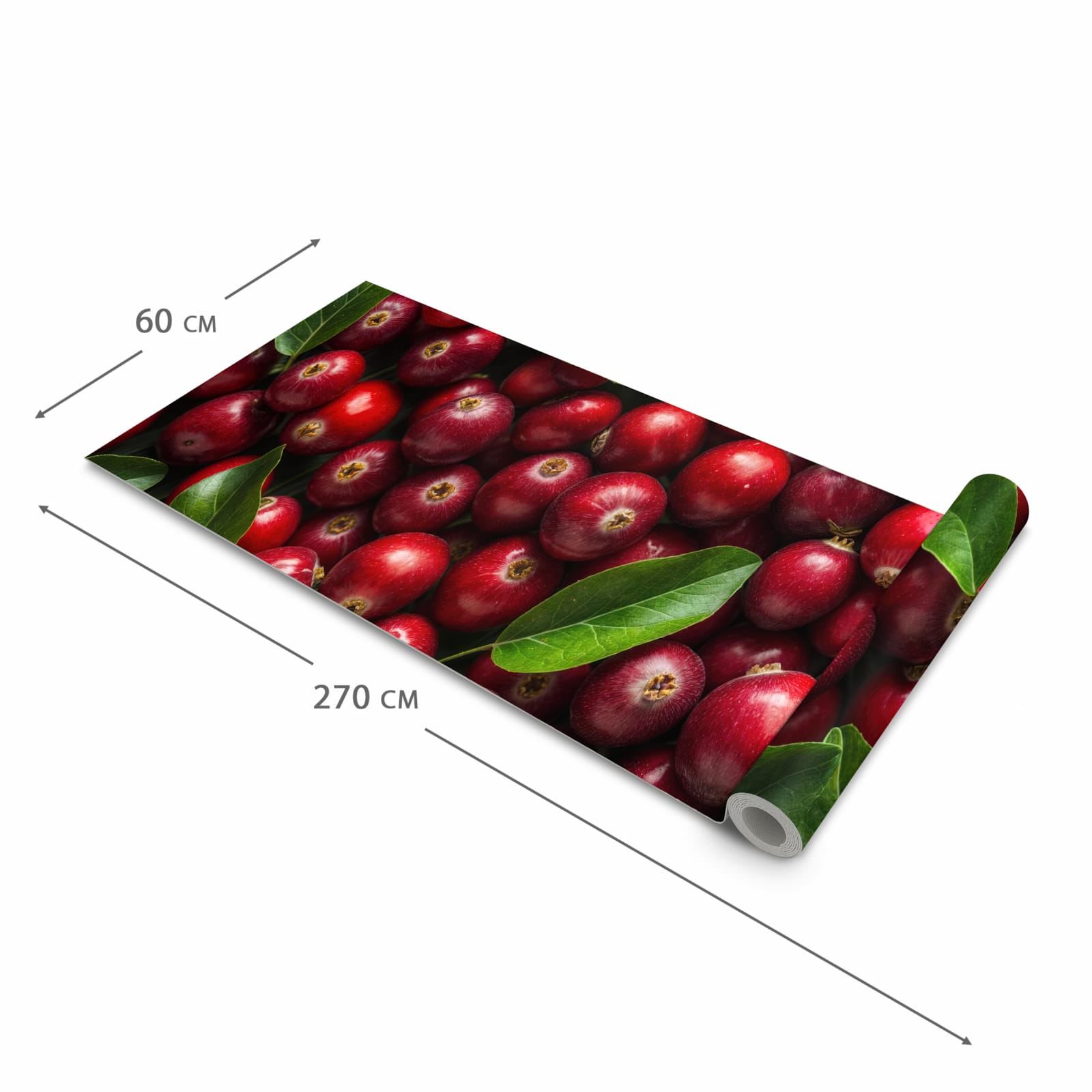 Komfortabler rutschfester Küchenläufer mit Motiv Frische Preiselbeeren in der Größe 60x300 cm