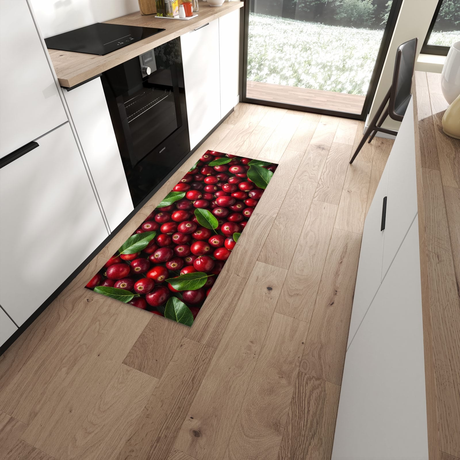 Flacher Küchenteppich mit Motiv Frische Preiselbeeren in moderner Küche #grösse_60 x 150 cm