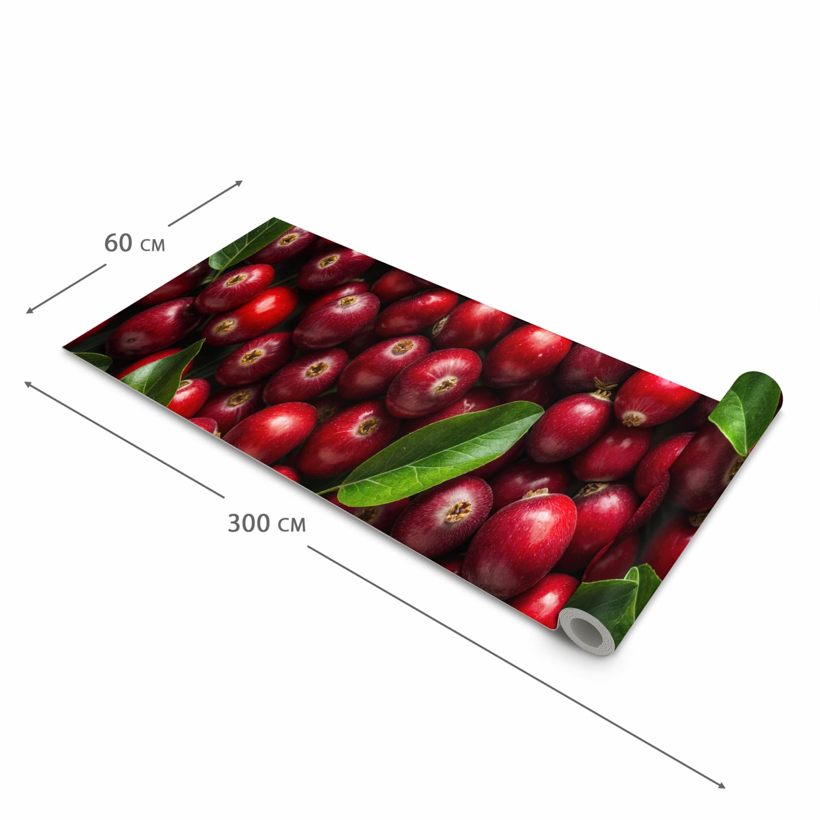 Rutschfester waschbarer Küchenläufer mit Motiv Frische Preiselbeeren in der Größe 60x300 cm