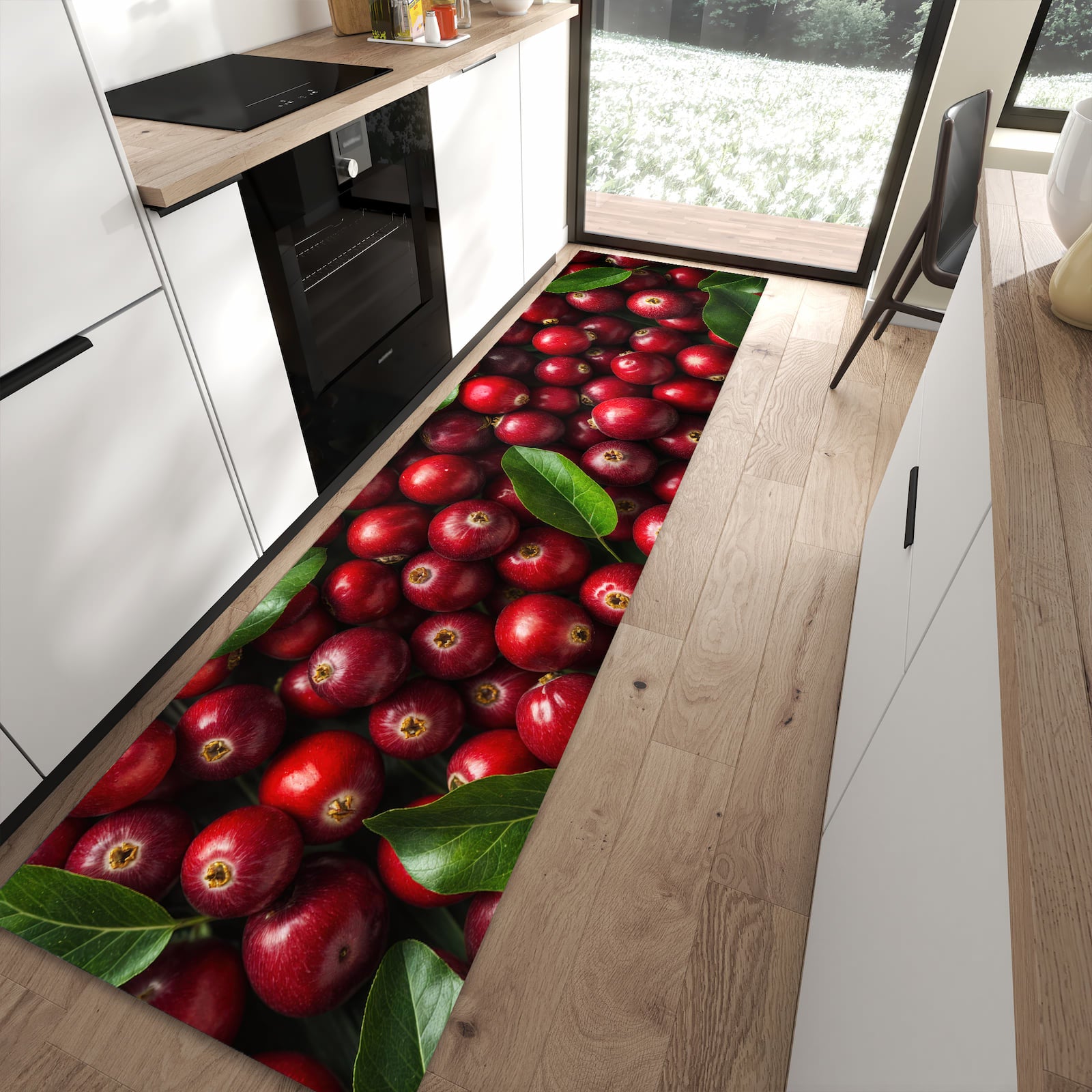 Langlebiger Küchenläufer mit Motiv Frische Preiselbeeren in moderner Küche