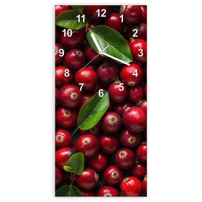 Wanduhr Frische Preiselbeeren aus Glas – Hochformat 30 × 60 cm mit Ziffernblatt Modern