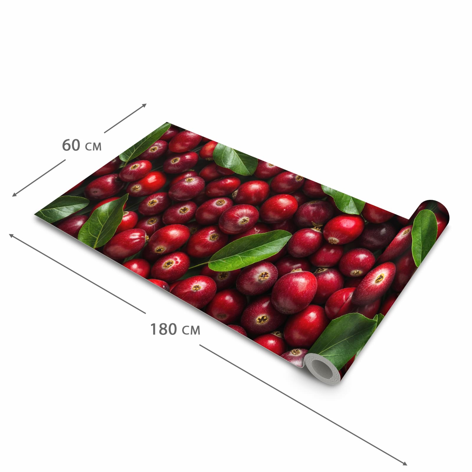 Flacher rutschfester Küchenläufer mit Motiv Frische Preiselbeeren in der Grösse 60x300 cm
