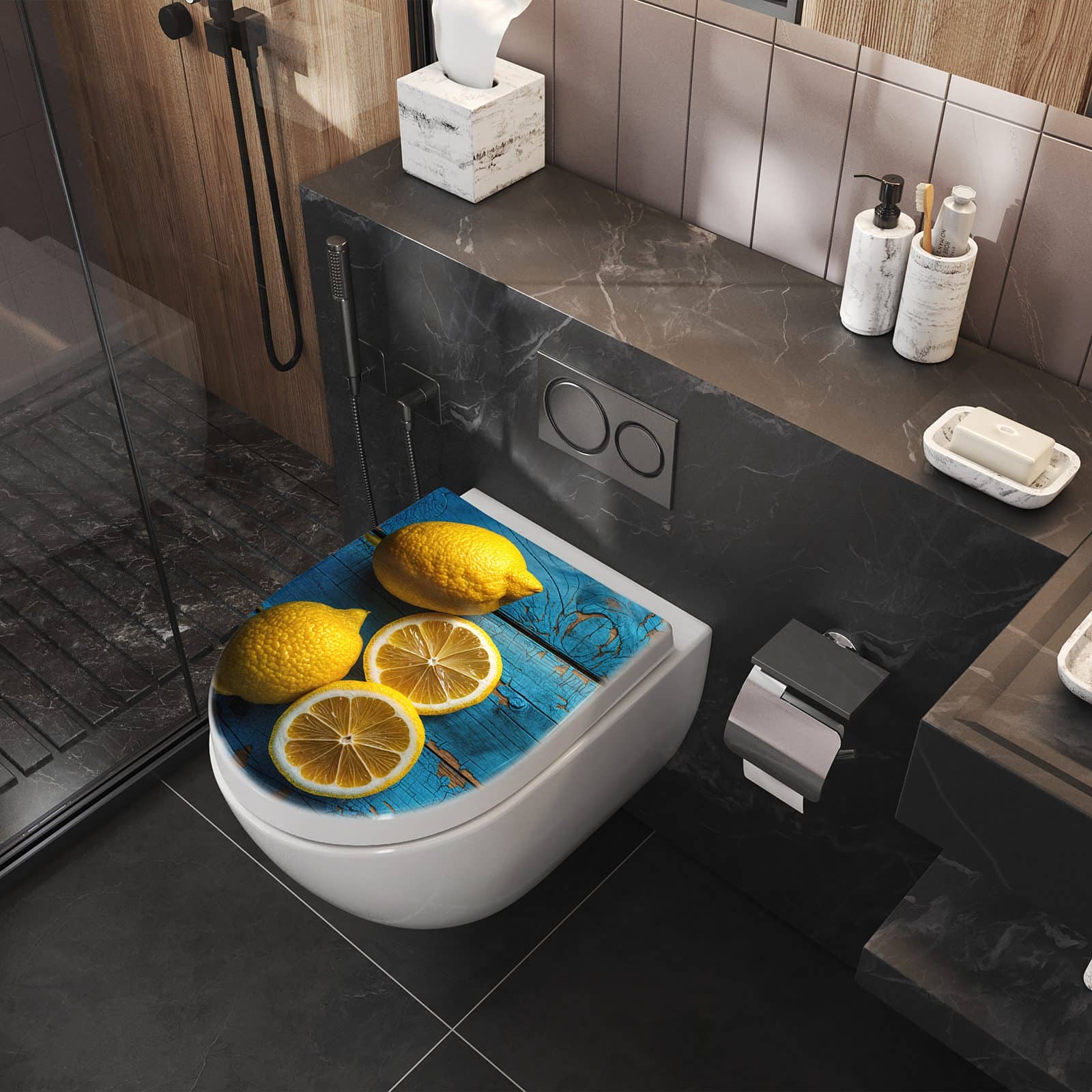WC-Sitz mit Absenkautomatik Zitronen auf Holz