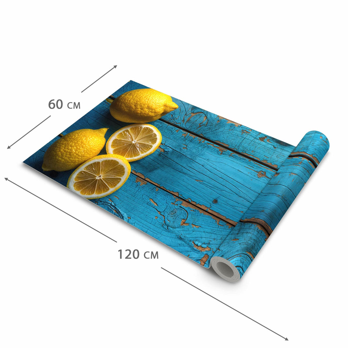 Bodenläufer mit Motiv Zitronen auf Holz in der Grösse 60x300 cm für Ordnung & Übersicht