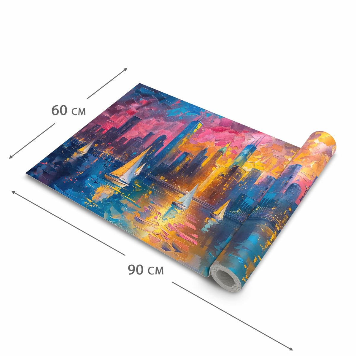 Hygienischer rutschfester Läufer mit Motiv Hafenstadt Bei Nacht in der Grösse 60x270 cm