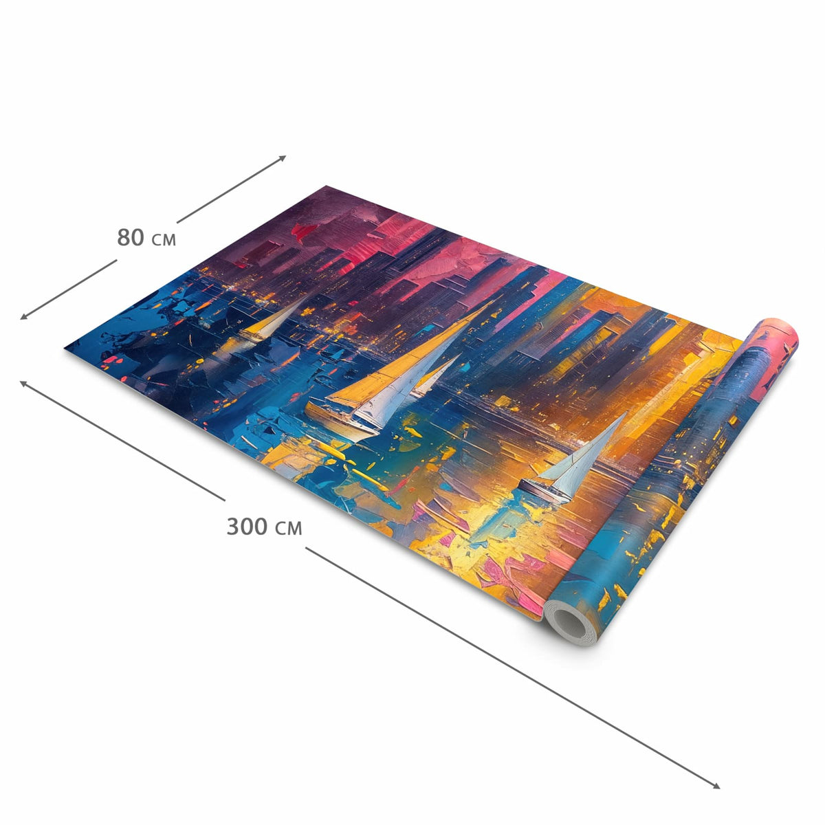Rutschfester waschbarer Teppich fürs Esszimmer mit Motiv Hafenstadt Bei Nacht in der Größe 60x300 cm