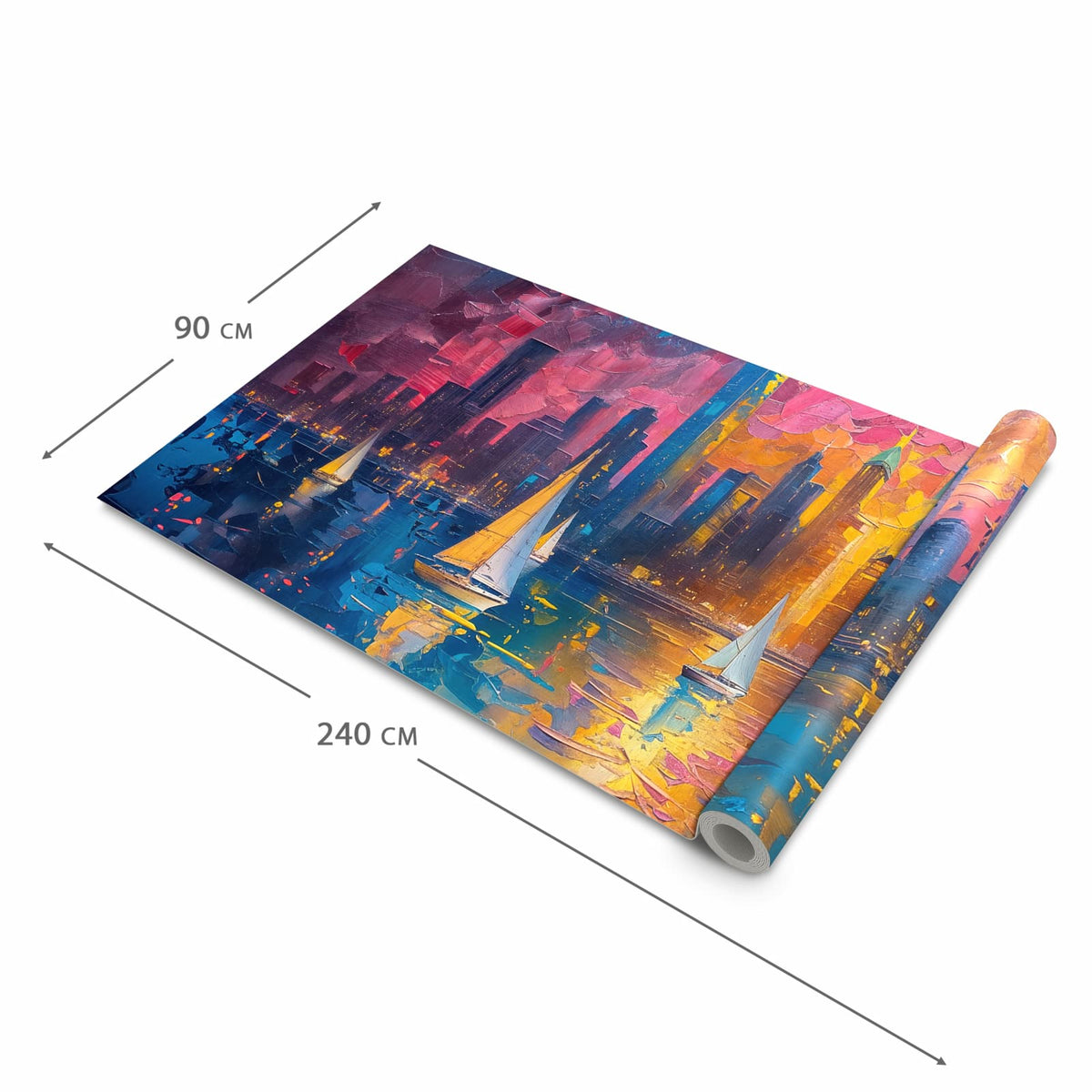 Rutschfester Küchenteppich mit Motiv Hafenstadt Bei Nacht in der Größe 60x300 cm schützt den Boden