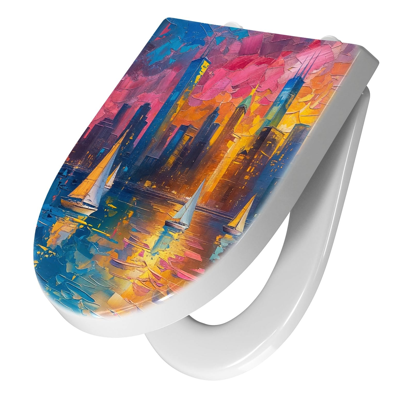 WC-Sitz mit Absenkautomatik Hafenstadt Bei Nacht