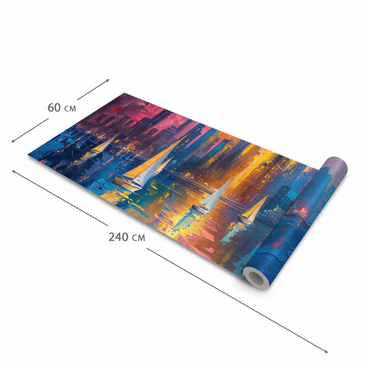 Rutschhemmender waschbarer Küchenläufer mit Motiv Hafenstadt Bei Nacht in der Größe 60x270 cm