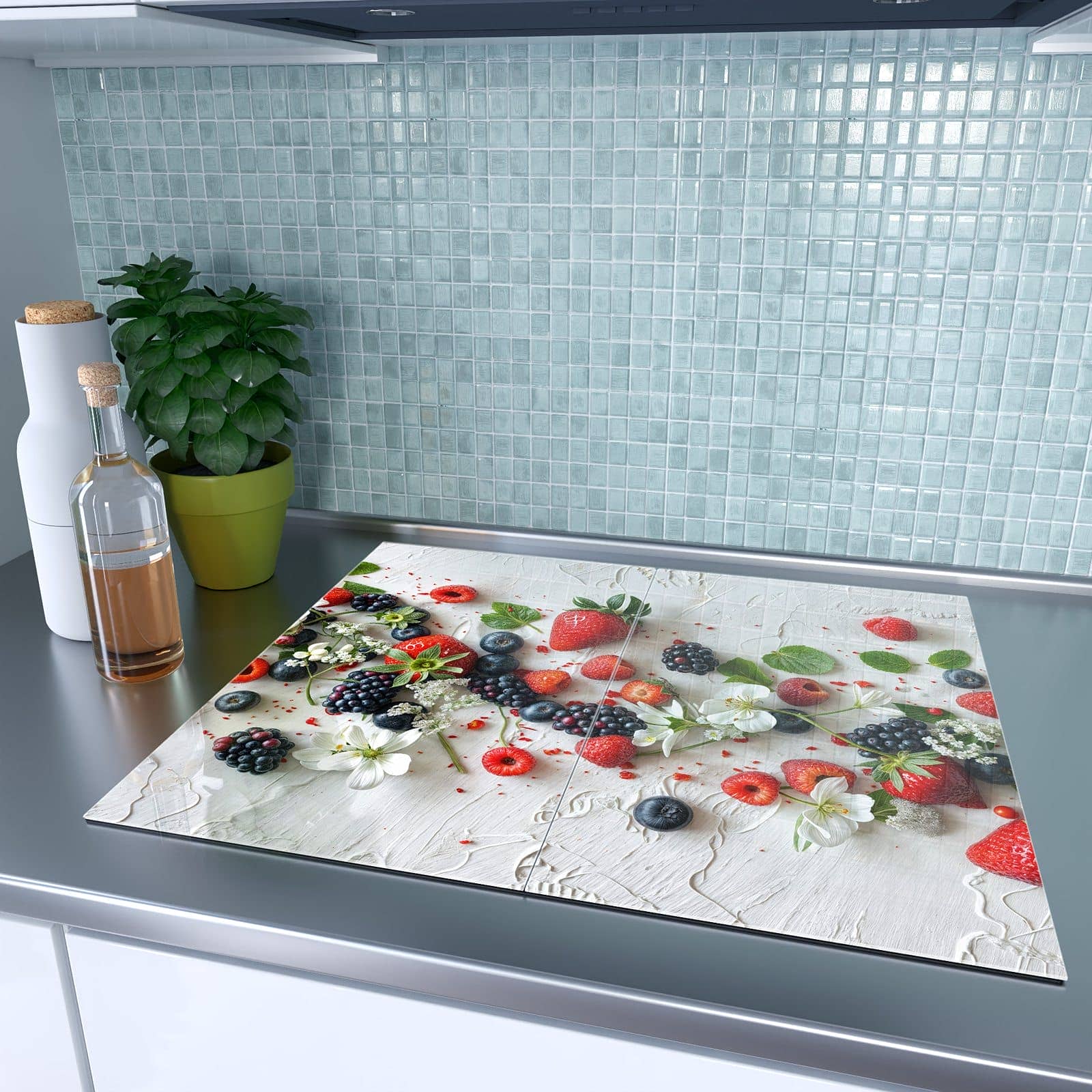 2-teilige Glasplatte für Herd mit Bunte Beerenmischung-Motiv auf dem Ceranfeld