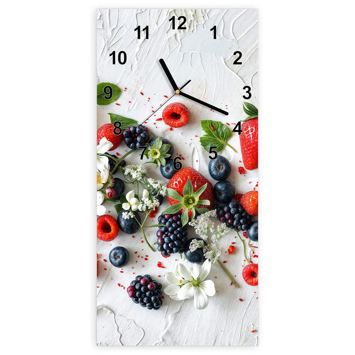 Wanduhr Bunte Beerenmischung aus Glas – Hochformat 30 × 60 cm mit Ziffernblatt Modern