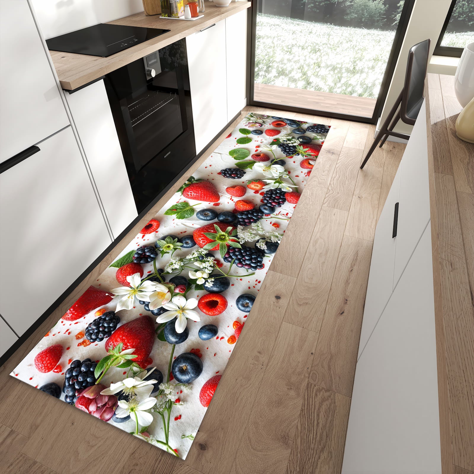 Schmutzabweisender Bodenläufer mit Motiv Beeren von Bunte in moderner Küche