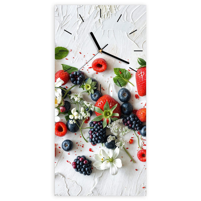 Wanduhr Bunte Beerenmischung aus Glas – Hochformat 30 × 60 cm mit Ziffernblatt Linie